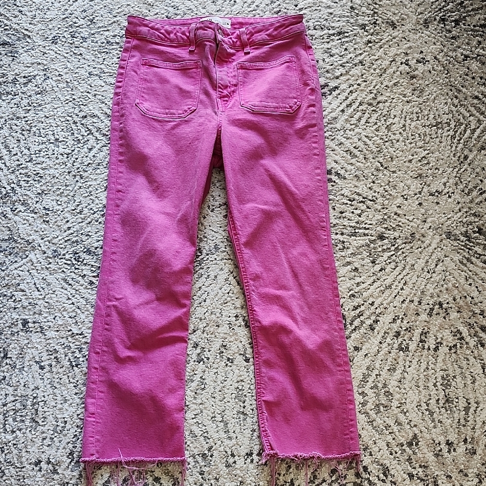 Zara Vibrant Pink Cropped Flare Jeans Size 6